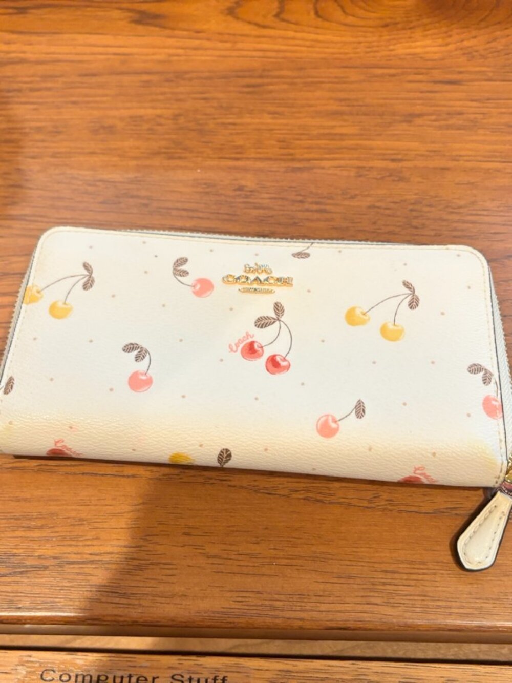 Coach Cherry Print Zip-Around Accordion Wallet Ivory Multicolor